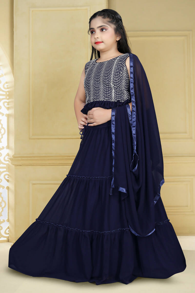 Wedding Designer Blue Georgette Kidswear Lehenga - Aaradhna