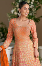 Anaita Orange Georgette Readymade Anarkali Suit with Embroidery Zarkan Work - Distacart