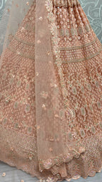 Jyoti Fashion Women's Peach Heavy Net Fancy Dori, Multi Thread, Rainbow Sequins and Diamond Work Wedding Lehenga Choli