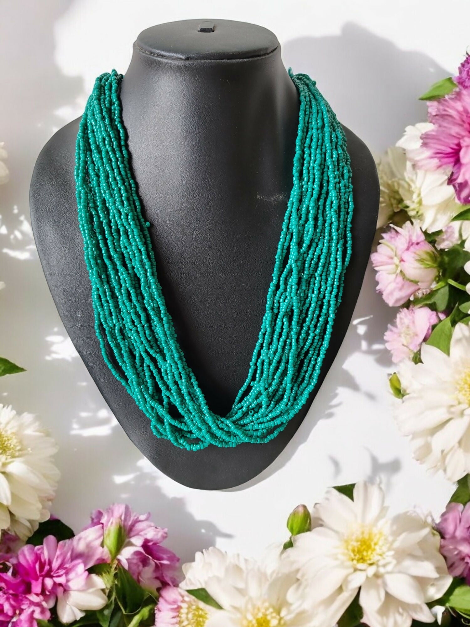 Inhanns Handmade Beaded Multilayer Necklace, 20 Layers - Sea Green