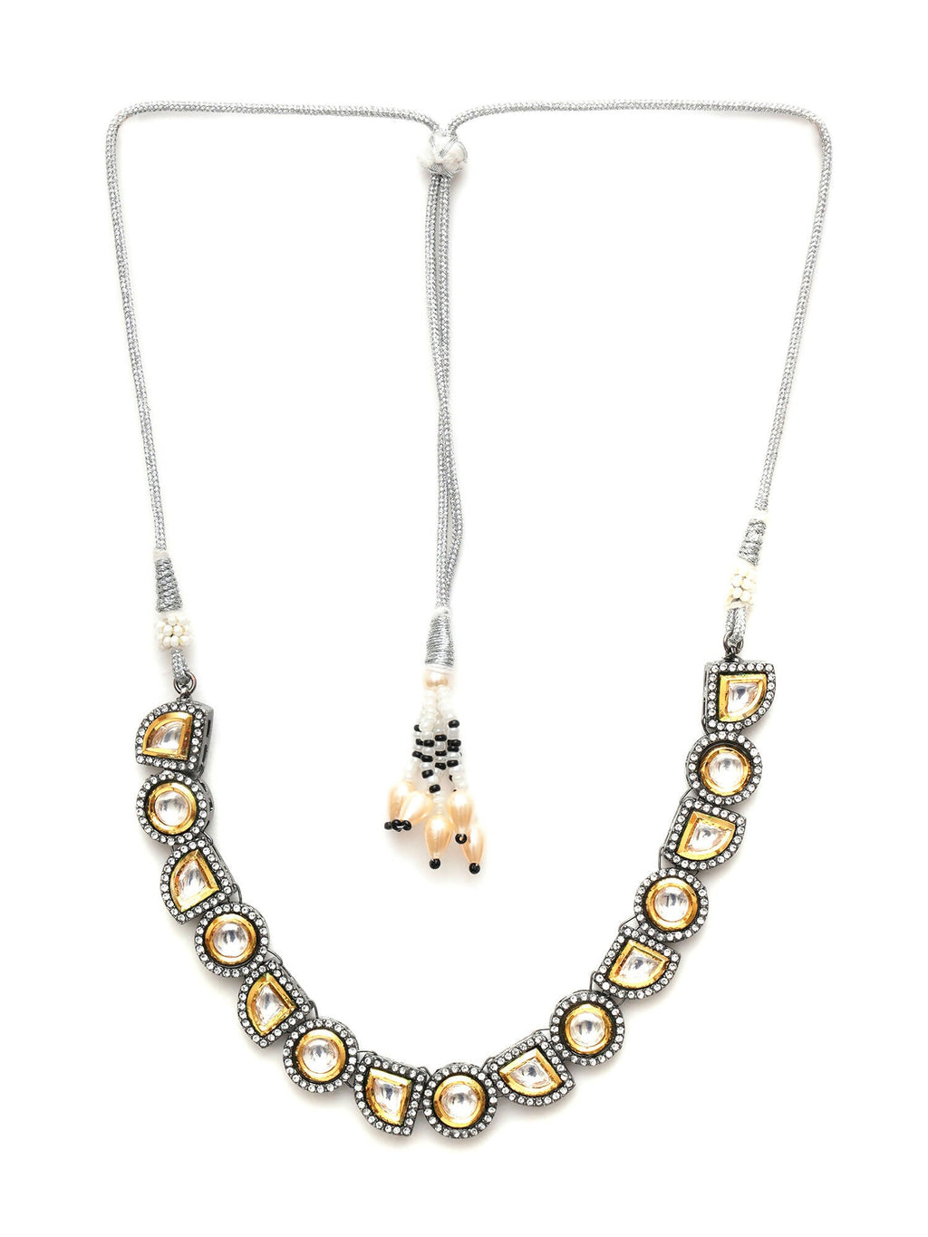 Dual Tone Kundan Neckpiece (silver) - Ruby Raang