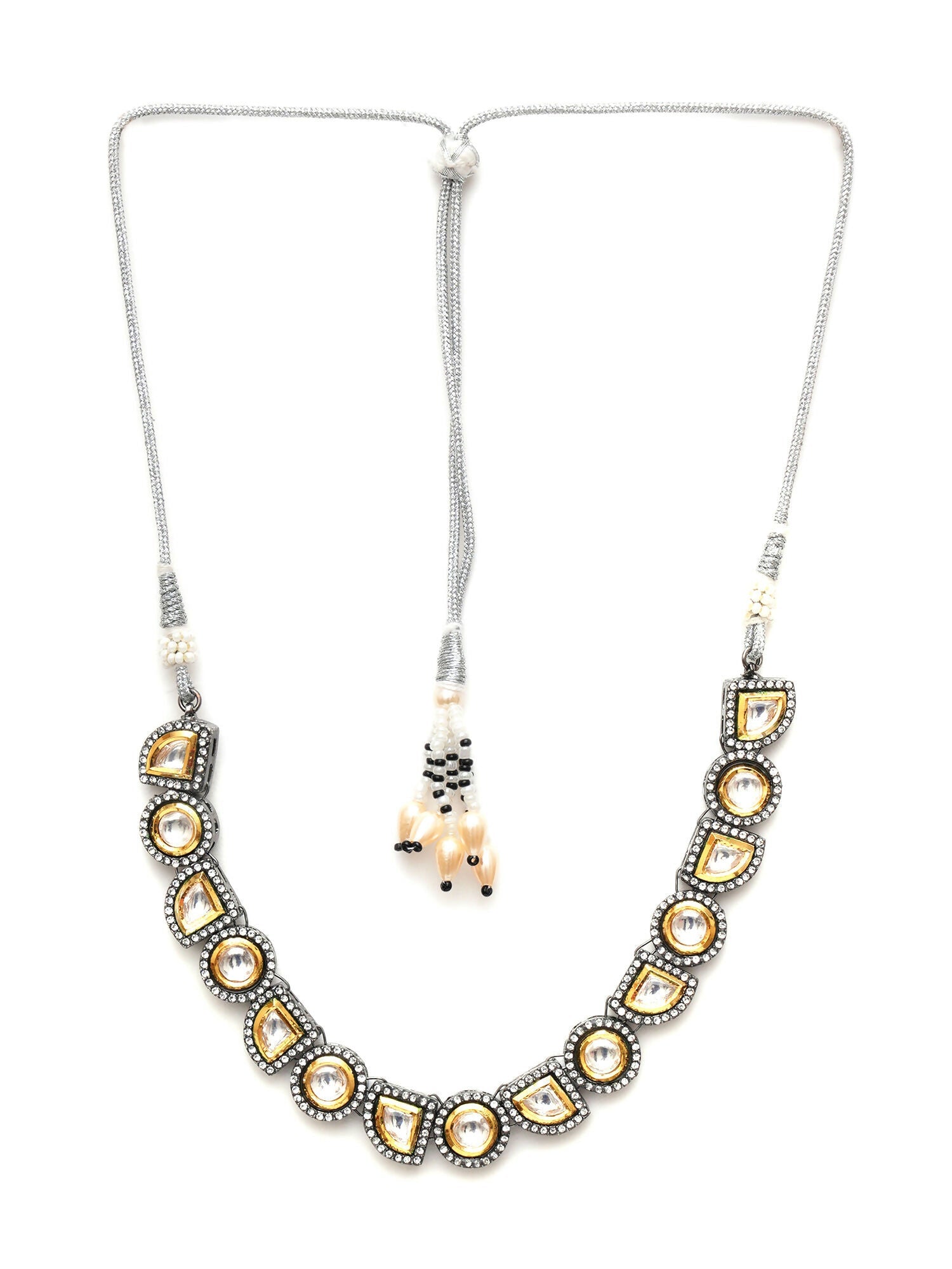 Dual Tone Kundan Neckpiece (silver) - Ruby Raang