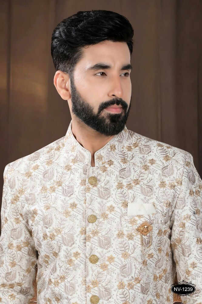 Joban Fashion Men's Off-White Base Silk Kurta with Pyjama