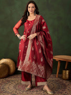 Sangria Woven Design Kurta & Palazzo With Dupatta