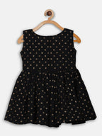 Ahalyaa Black Cotton Gold Print Kids Kurta Sharara Sets For Girls