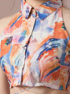 Myshka Women's Multi Printed Shirt Collar Party Top With Shorts Co-ord set