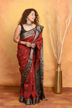 Very Much Indian Modal Silk Ajrakh Handblock Printed Natural Dyes With Designer Border Saree - Red