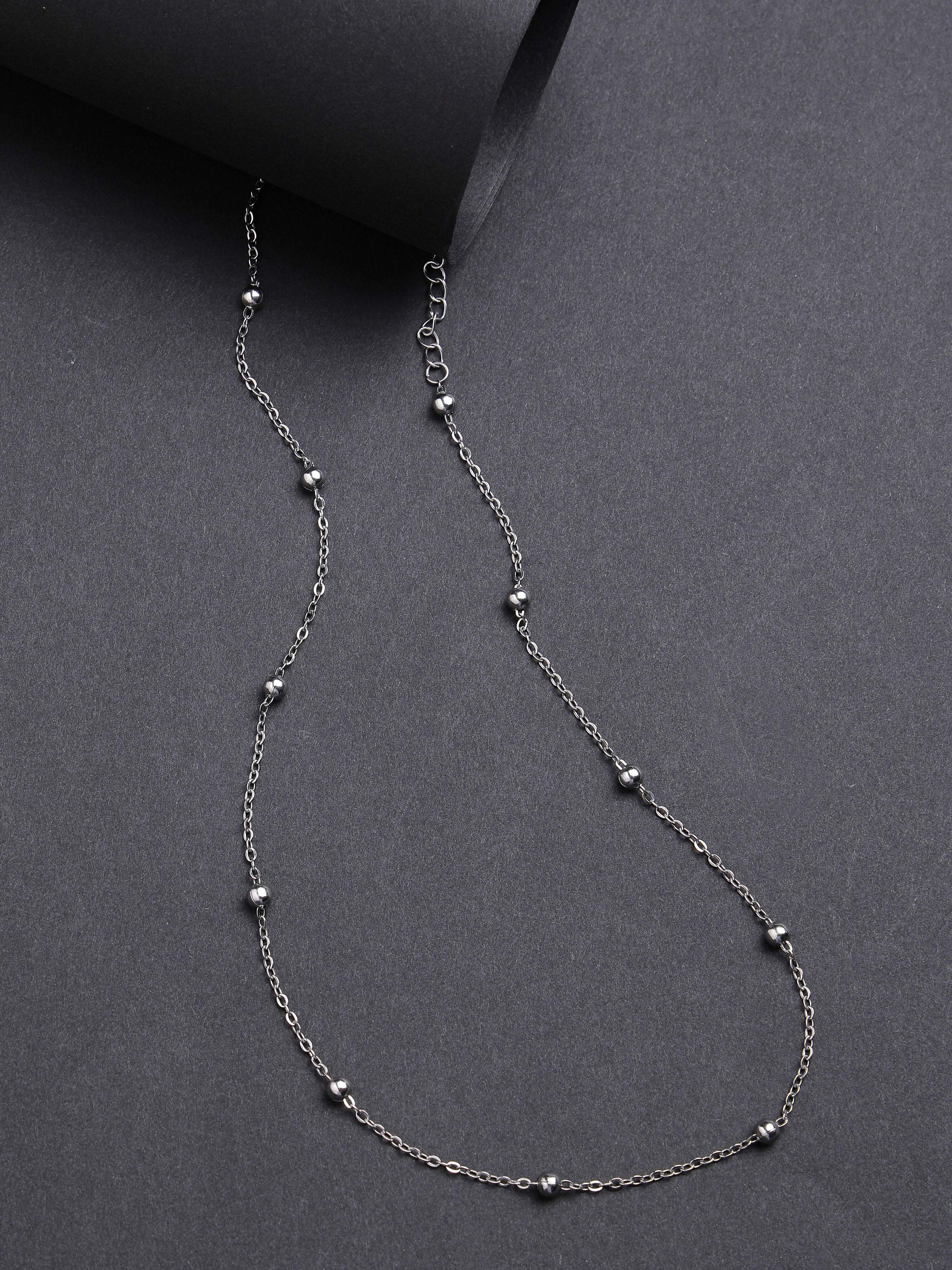 NVR Women's Silver-Toned Artificial Beads German Silver Oxidised Chain