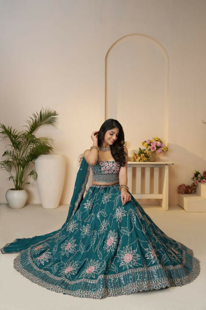 Kesar Fab Blue Silk Embroidered Lehenga