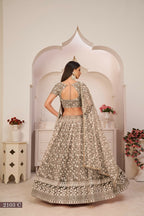 Eilara Chocolate Brown Net White Thread Zari Sequence Embroidered Work Lehenga Choli