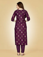 Jyoti Fashion Women's Wine Viscose Rayon Embroidered Kurta Pant Set