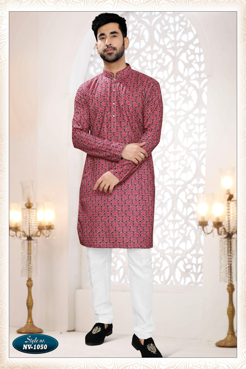 Joban Fashion Men's Redish Wine Straight Rayon Thread And Sequence Embroidery All Over Kurta Set