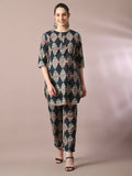 Myshka Women's Multi Printed Cotton Round Neck Party Tunic With Trousers Co-ord set