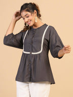 Womens Grey Rayon Solid Top - Keeva