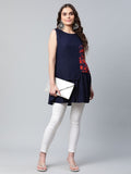 Ahalyaa Women Navy Blue Rayon Printed Tunic - Distacart