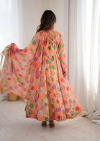 Teeya Creation Orange Soft Organza Digital Printed Party Wear Long Gown - Distacart