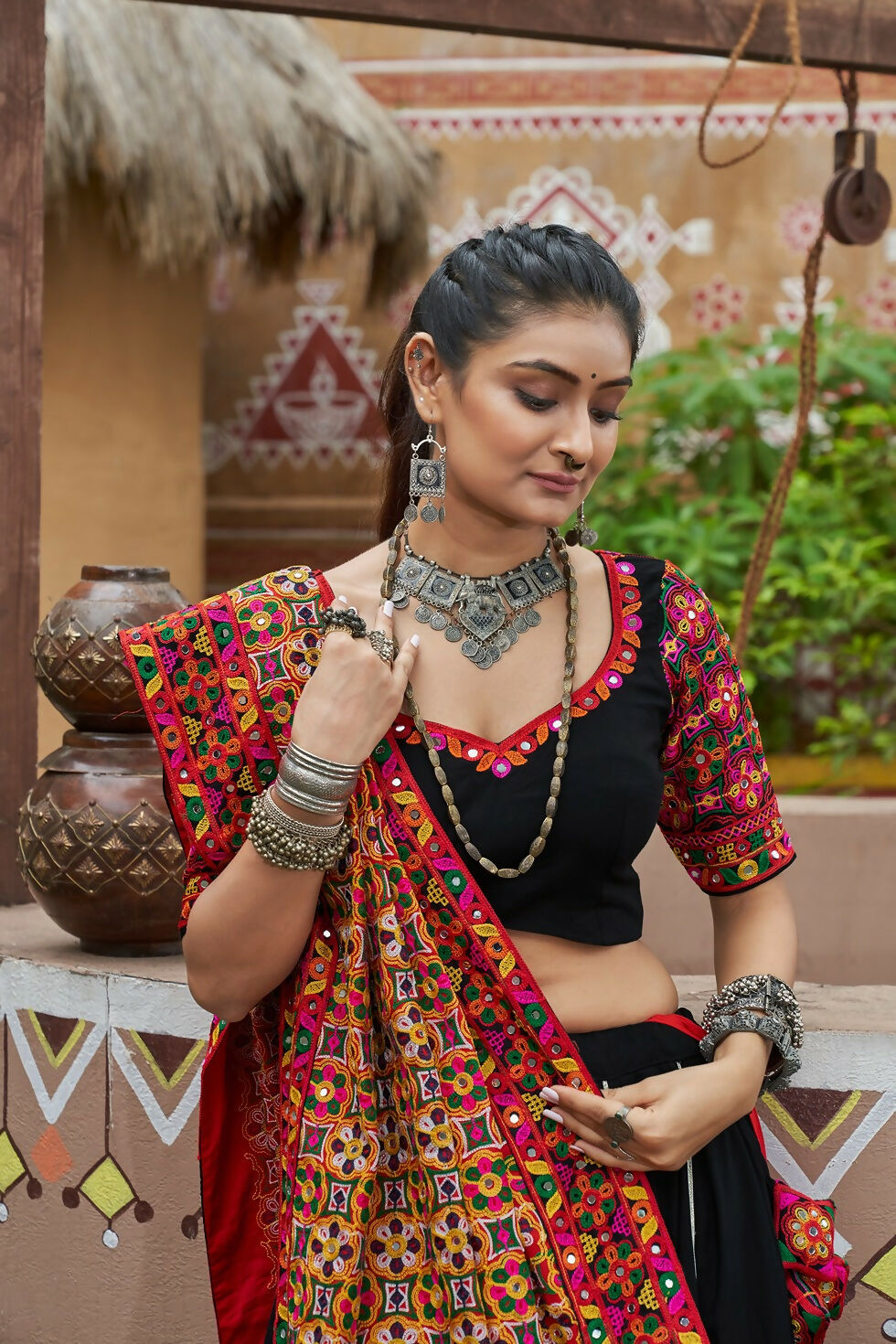 AI Fashion Black Viscose Rayon Designer Navratri Lehenga Choli Collection