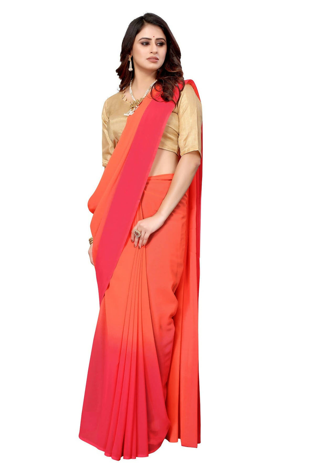 Vamika Peach Half N Half Georgette Saree - Distacart