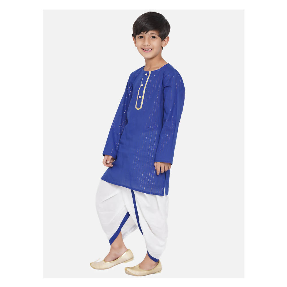 Little Bansi Boys Golden Striped Kurta and Dhoti - Royal Blue and Cream