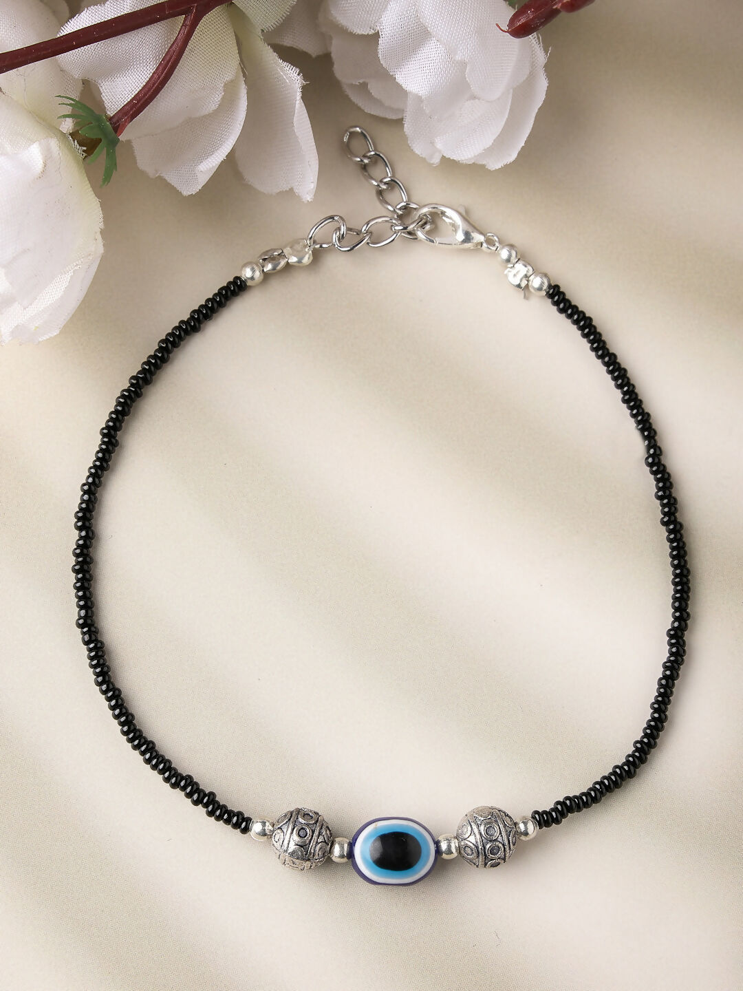 NVR Women Set of 2 Brass-Plated Stone-Studded & Evil Eye Beaded Anklet - Distacart