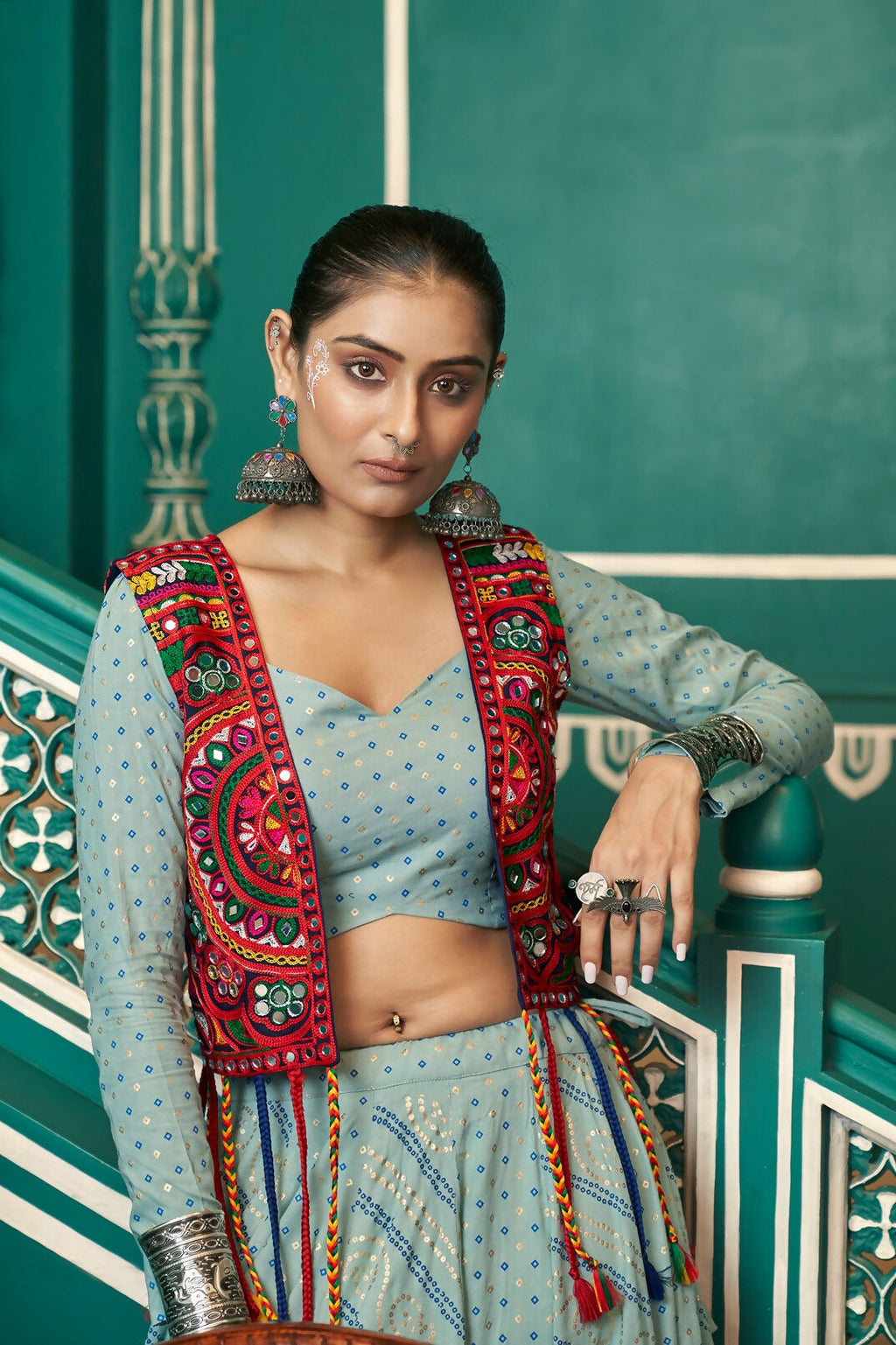 AI Fashion Pista Green Viscose Rayon Designer Navratri Lehenga Choli Collection