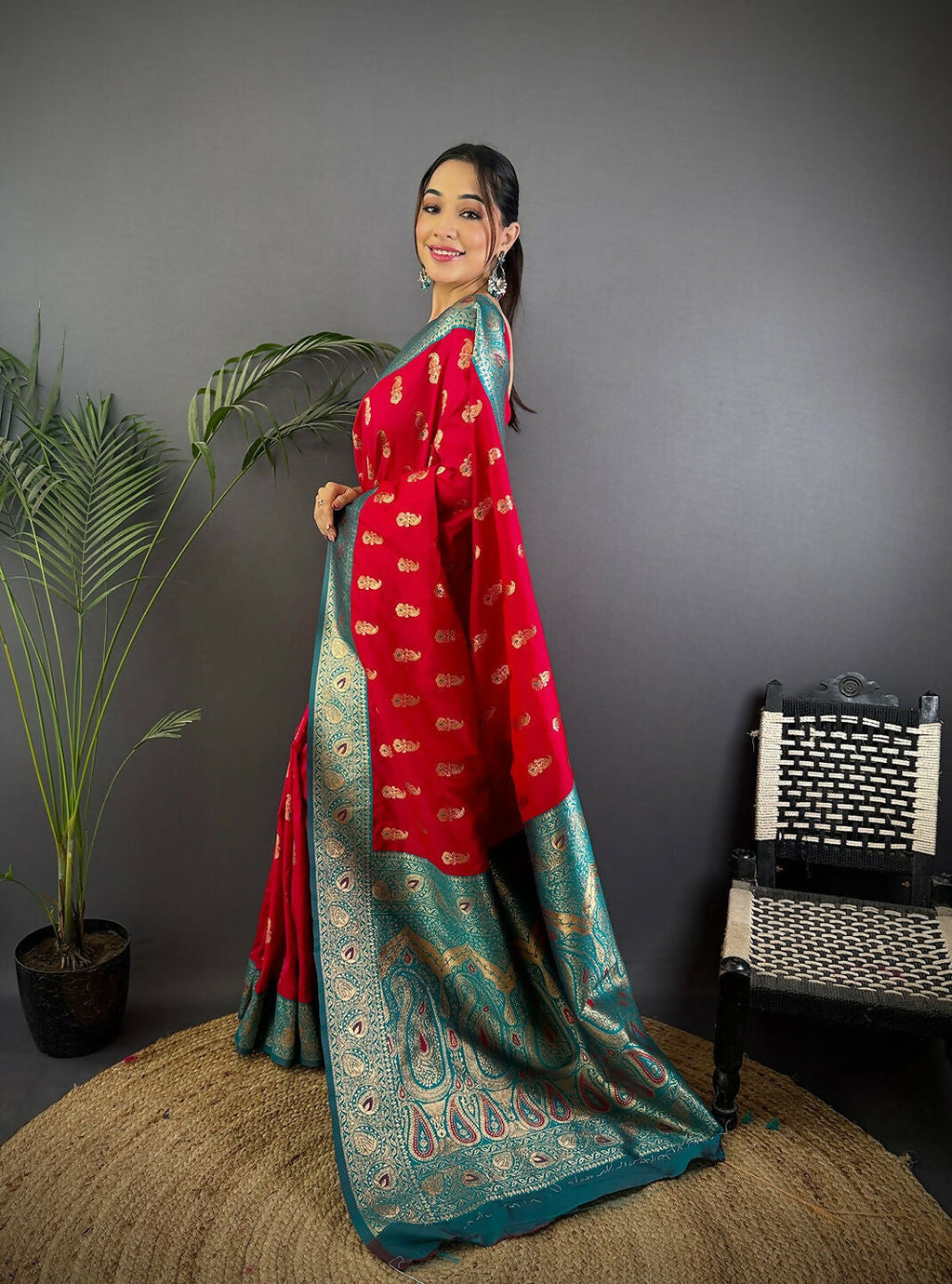 Joban Fashion Banarasi Red Woven Butti Soft Silk Saree - Distacart