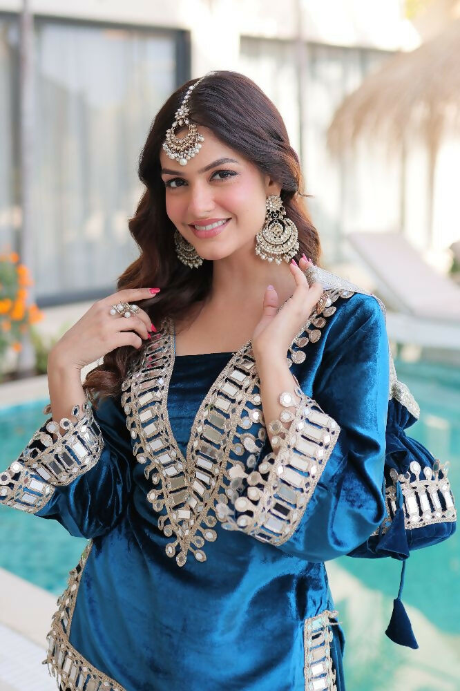 Joban Fashion Rama Kurta Set Velvet Sequins , Zari, Coding & Thread Embroidered work - Distacart