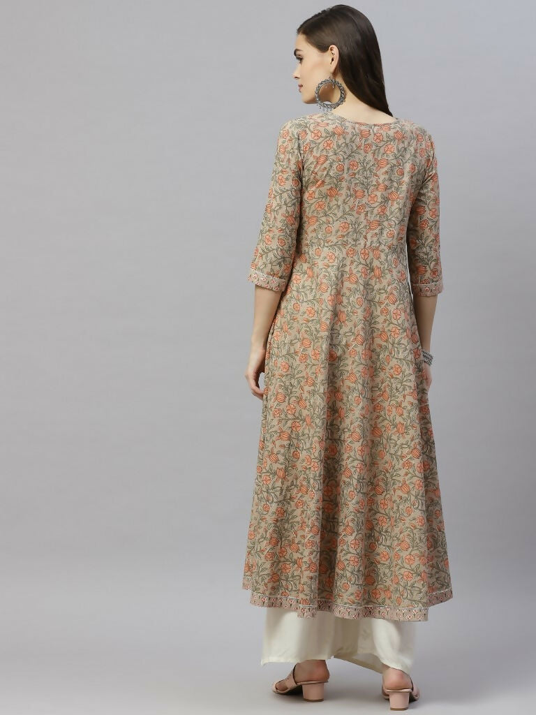 Miravan Women's Cotton Floral Printed Anarkali Kurtas