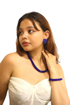 Inhanns Complete Look Crystal Statement 3-Piece Set (Adjustable Necklace + Earrings + Adjustable Bangle ) - Blue