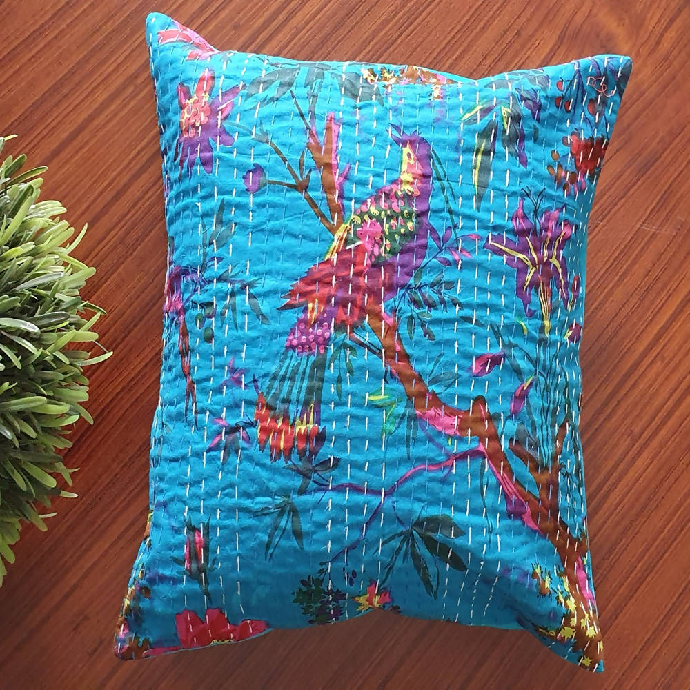 The Decor Nook Turquoise Base With Birds Print Cushion Cover