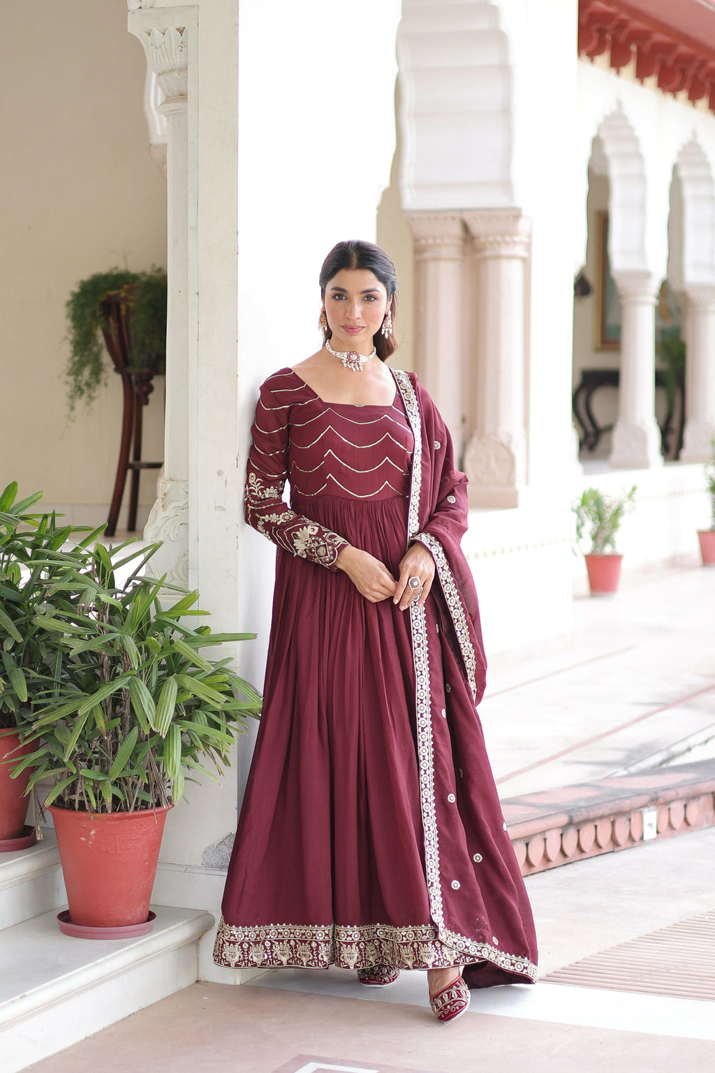 Joban Fashion Maroon Readymade Kurta Set With Sequence embroidery Work - Distacart