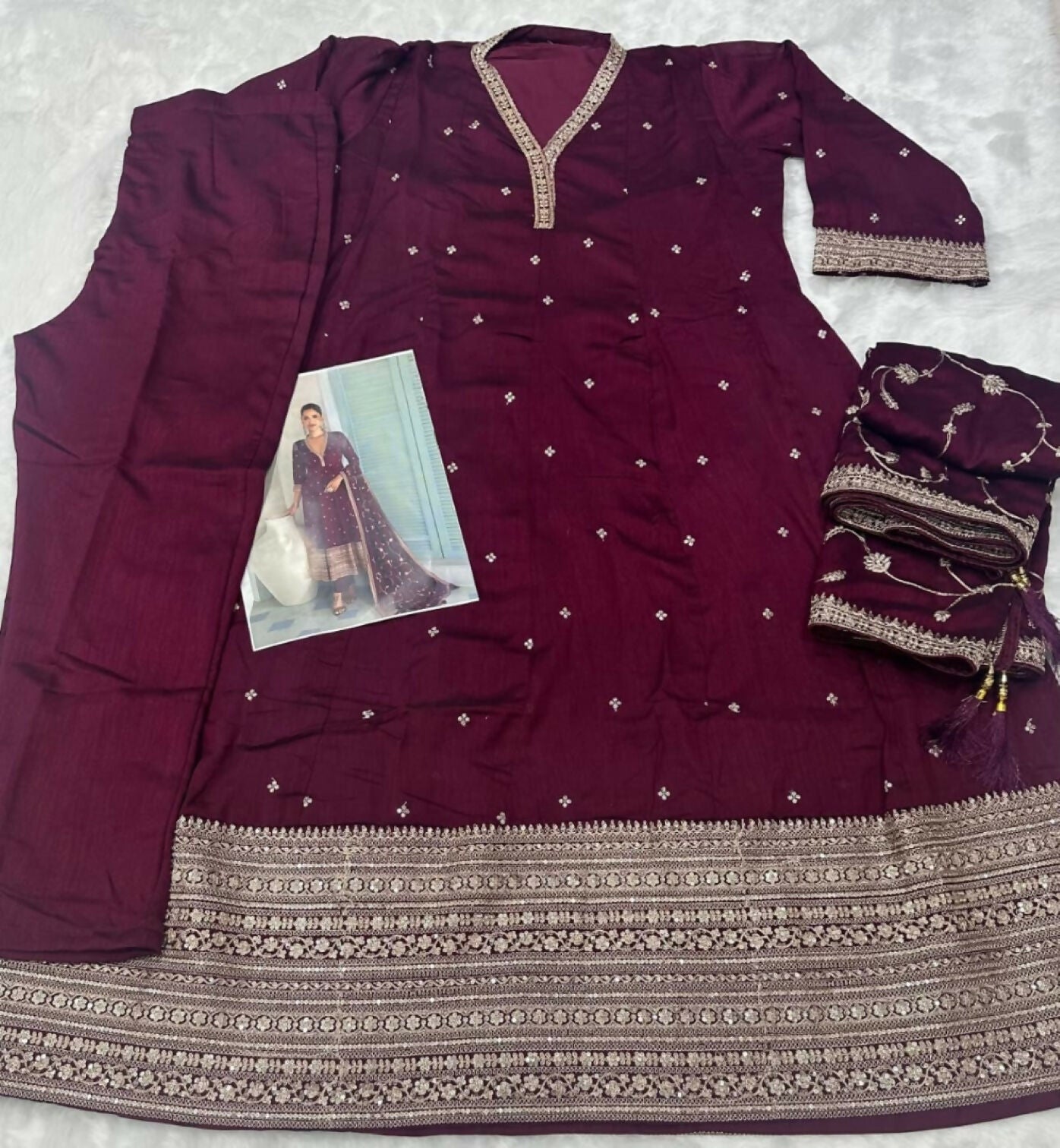 Anaita Maroon Chinon Anarkali Suit with Embroidery Sequins Work - Distacart