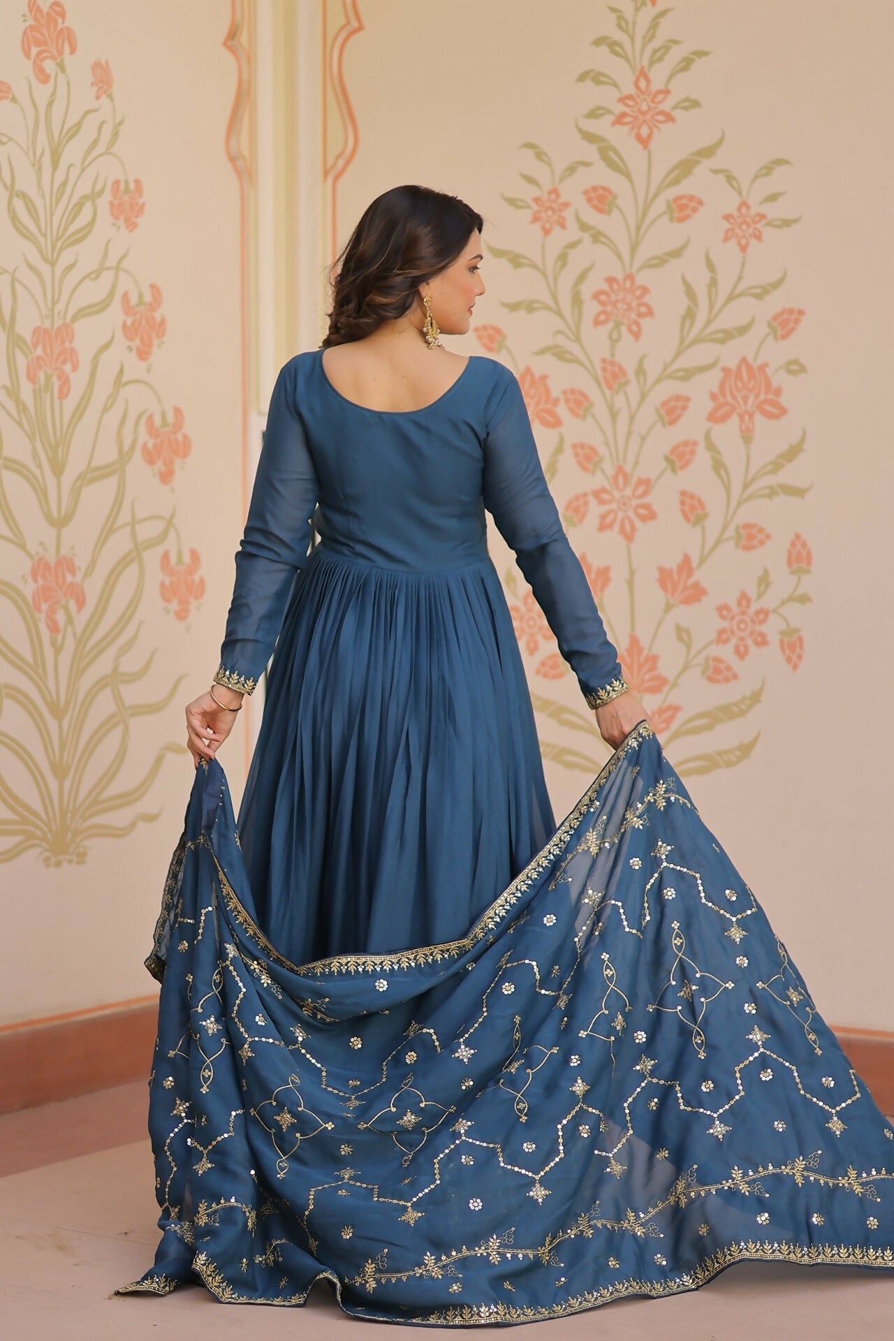 Joban Fashion Rama Georgette Sequence Embroidery Work Kurta Set - Distacart