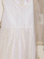 Ahalyaa Off White Chanderi Anarkali Kids Kurta With Dupatta For Girls