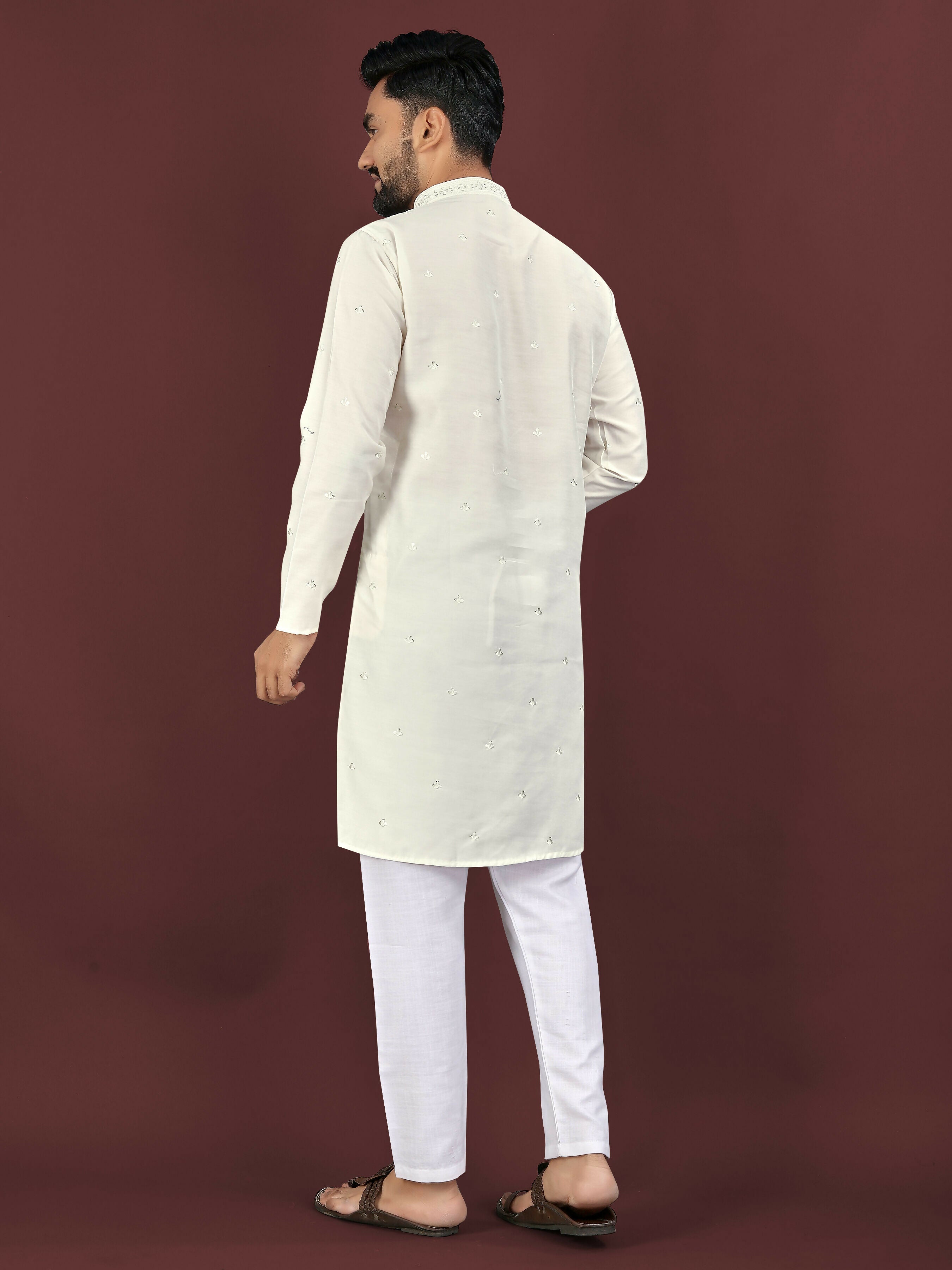 Anaita Beige Embroidered Silk Straight Kurta