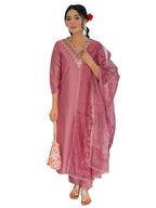 The52 Gajri Women's Beautiful Embroidered Rayon Fabric with Straight Kurta, Pant and Dupatta Set - Distacart
