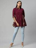 Ahalyaa Women Wine Crepe Printed Tunic - Distacart