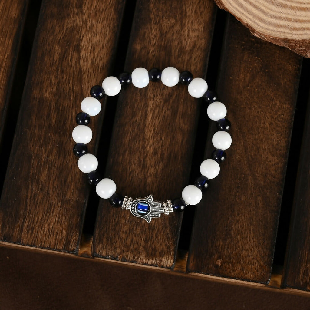NVR Men & Women White & Black Marbel Crystal Elasticated Bracelet - Distacart