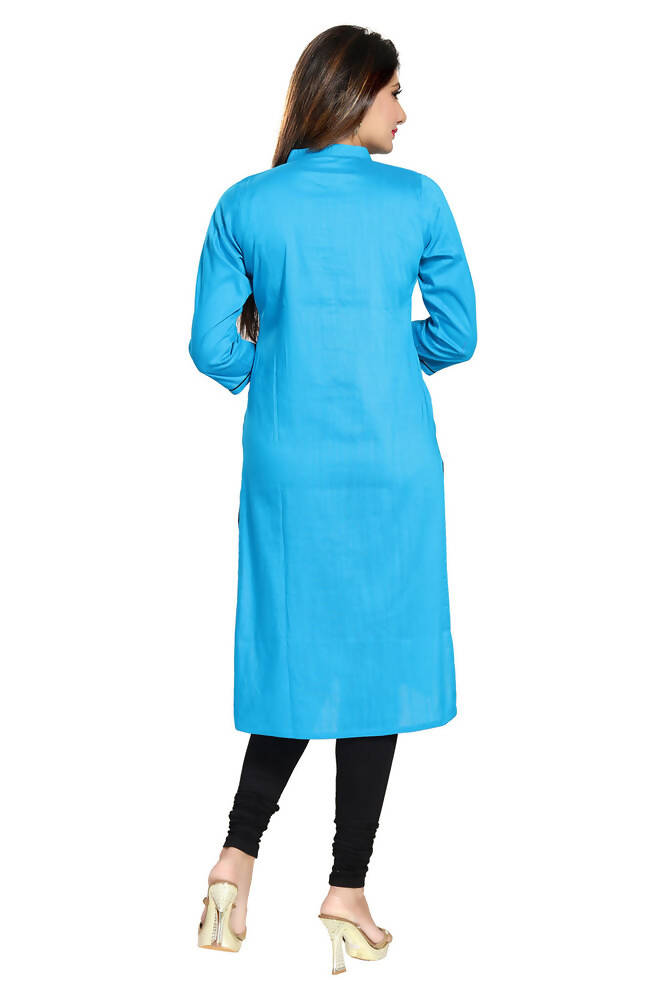Snehal Creations Raw Silk Embroidery Blue Straight Tunic