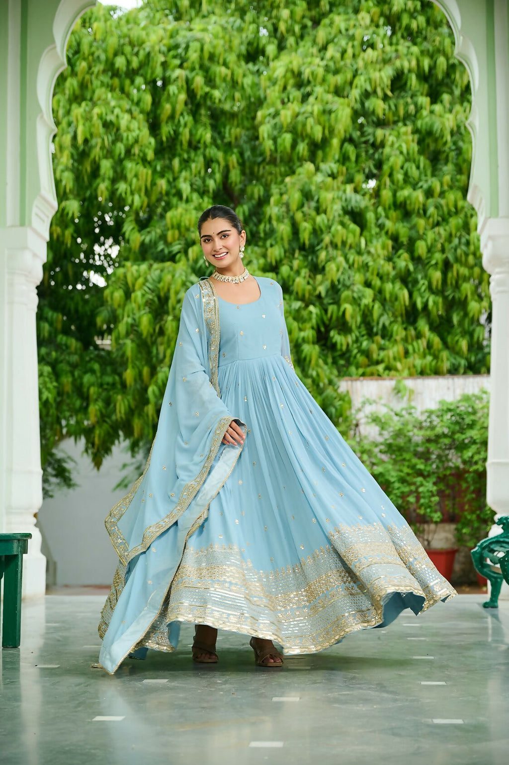 Joban Fashion Sky Blue Georgette Sequence Embroidery Work Kurta Set - Distacart