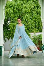 Joban Fashion Sky Blue Georgette Sequence Embroidery Work Kurta Set - Distacart