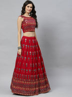 Deep Pink Georgette Heavy Embroidery mirror Work Lehenga Choli with Dupatta - Jivika