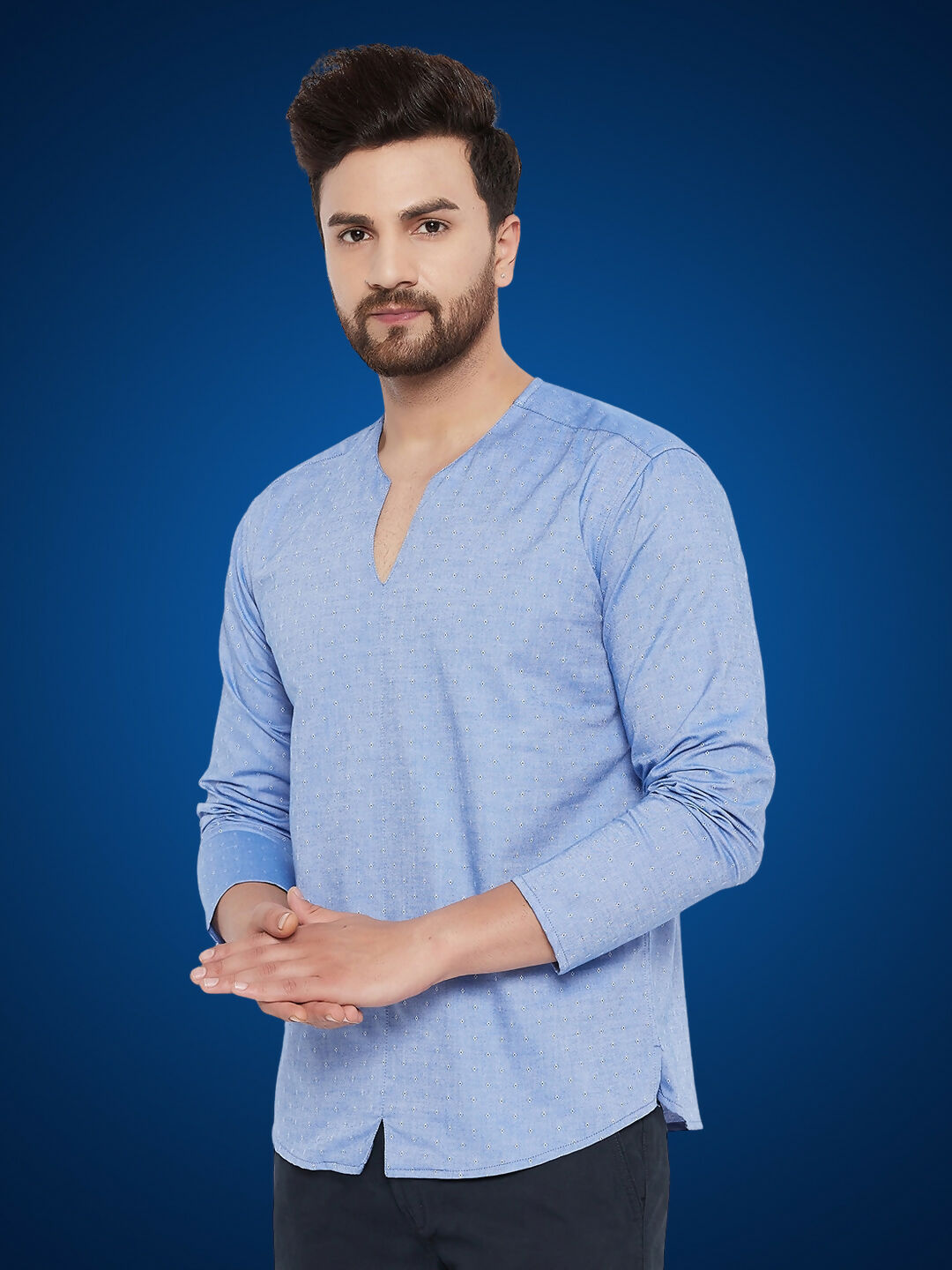 Even Apparels Men's Pure Cotton Blue Kurta