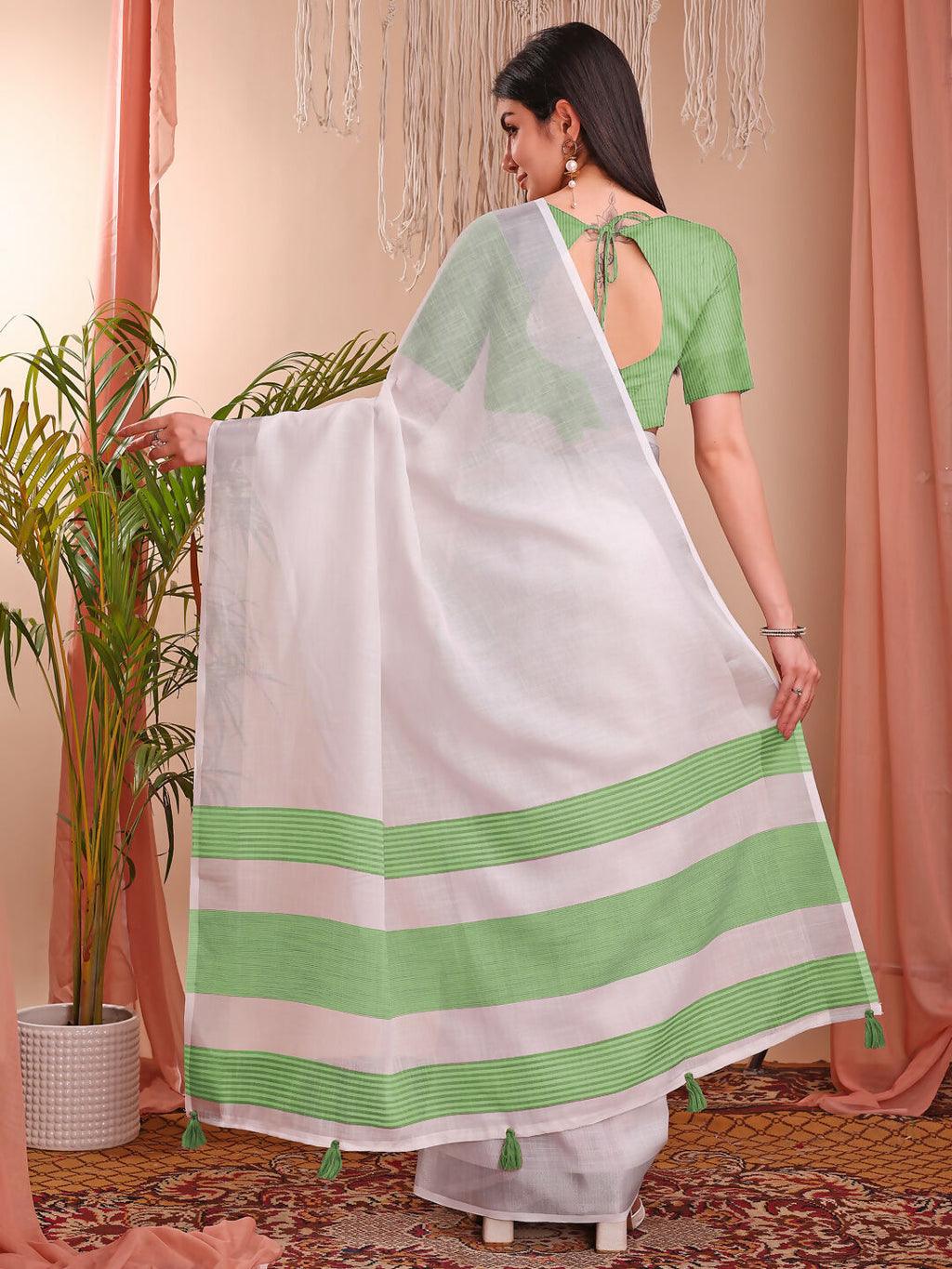 Shree Shyam Fashion The White Loom White Linen Cotton Saree