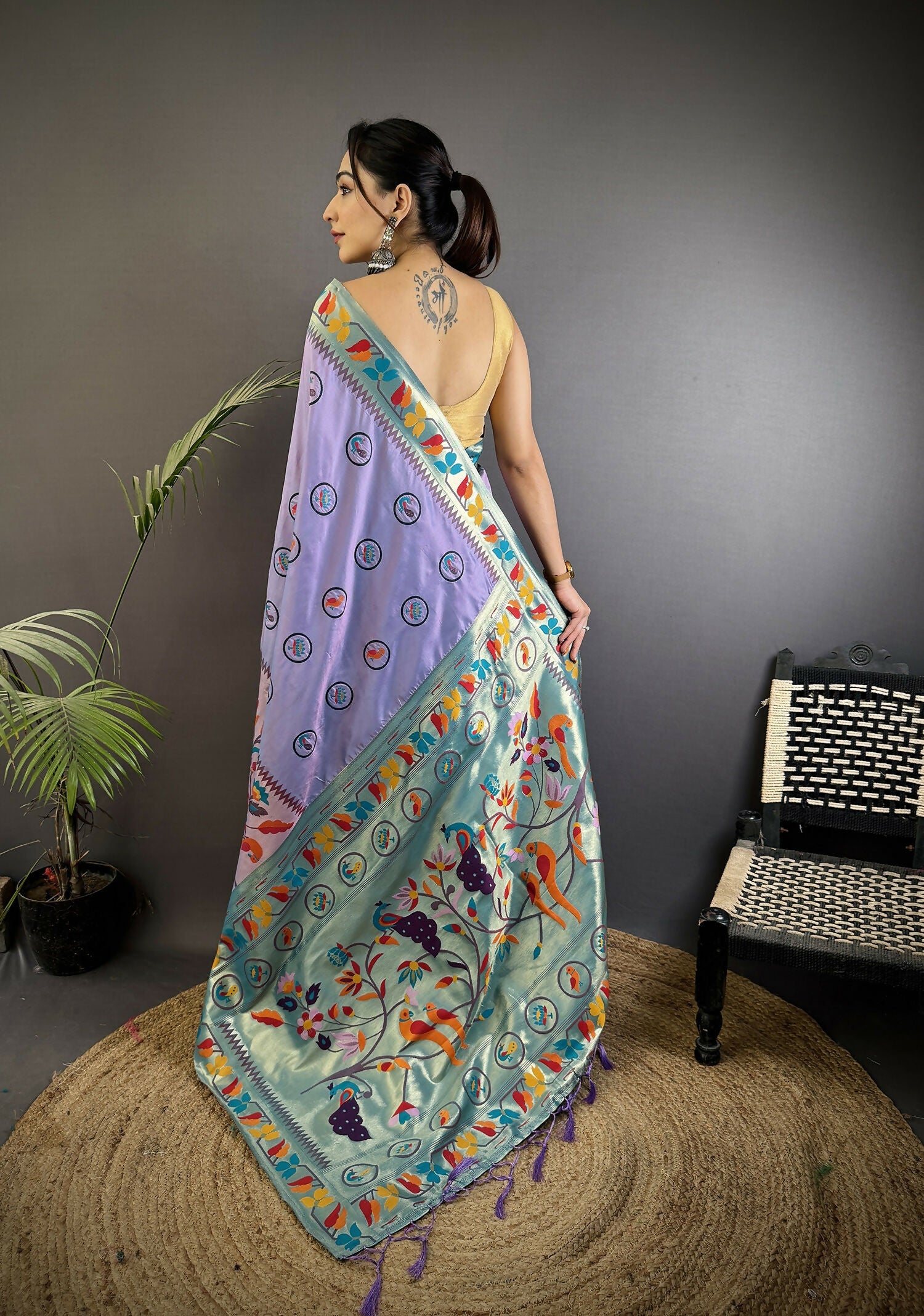 Joban Fashion Lavender Paithani Soft Silk Meenakari Saree - Distacart