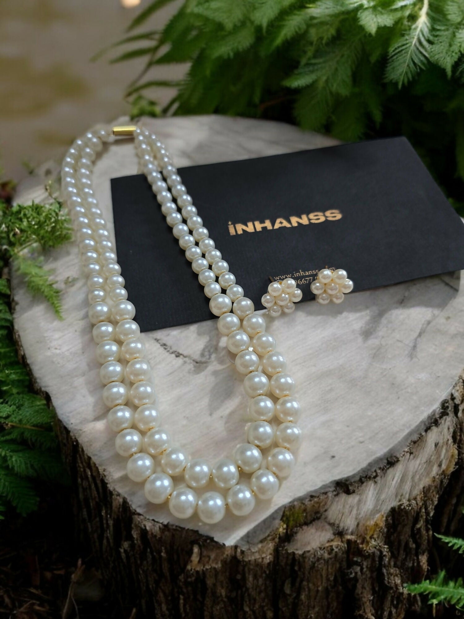 Inhanns Everyday Workwear Pearl Set (Double Layered Pearls) - White