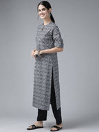 Yufta Women Grey Pure Cotton Kurta with Trouser & With Dupatta