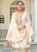 Ethnic Festive Wear White Primium Chinon Fabric Stitched Suit With Dupatta - Zeeya