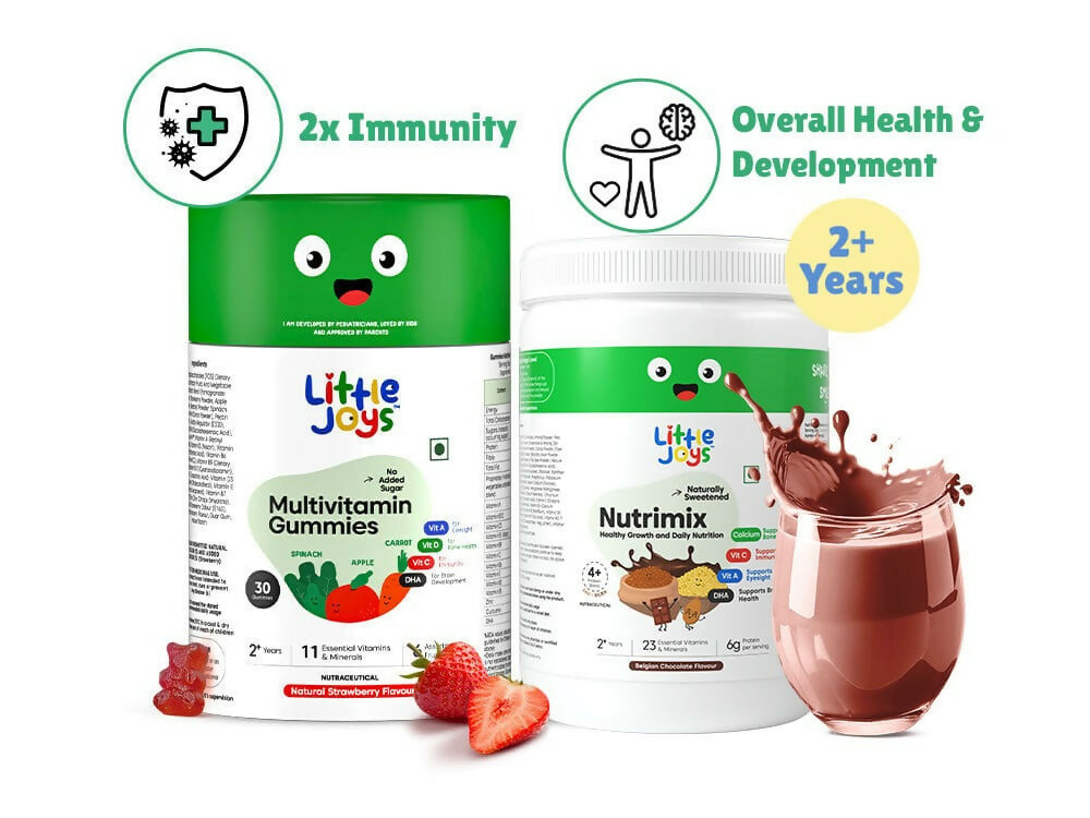 Little Joys Immunity Boosting Nutrimix Nutrition Powder Belgian Chocolate 2 + and Multivitamin Gummies Combo - Distacart