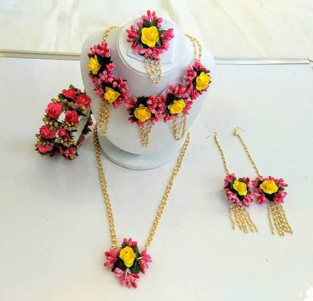 Multicolor Artificial Flower Jewelry Set for Haldi